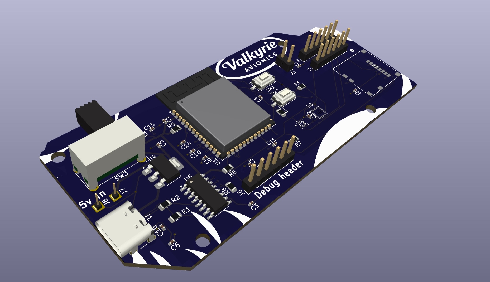 Valkyrie Avionics flight computer PCB render